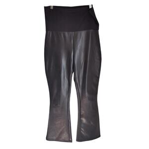 Hatch Sz S Maternity Black Vegan Faux Leather Kick Flare Cropped Pants Stretch